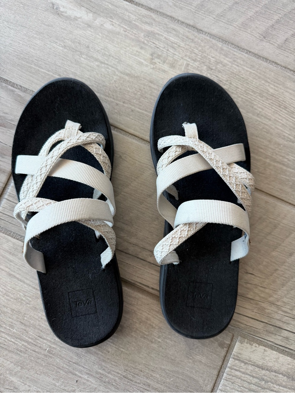 Teva Women's Black Footbed Sandals with Cream Straps